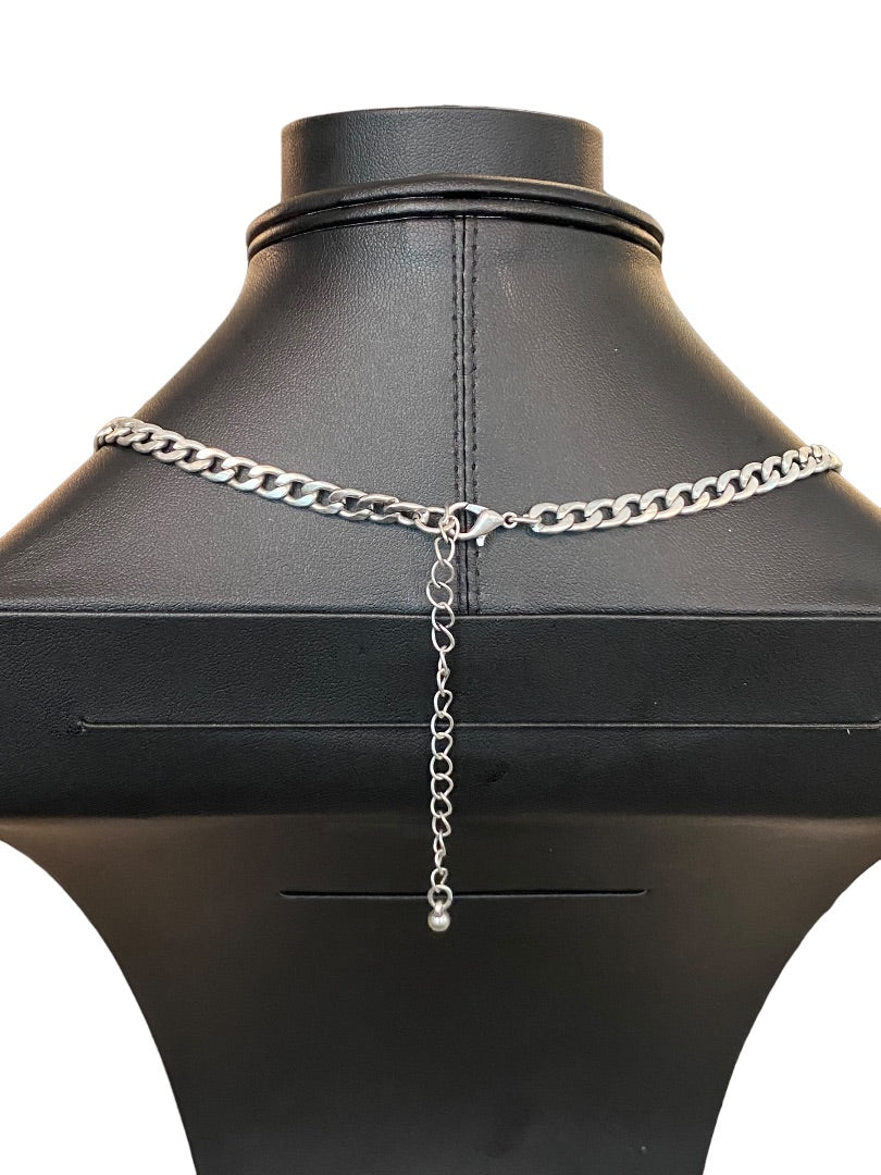 Silvertone Necklace 18"-21"Demilune Attached Pendant Lobster Clasp