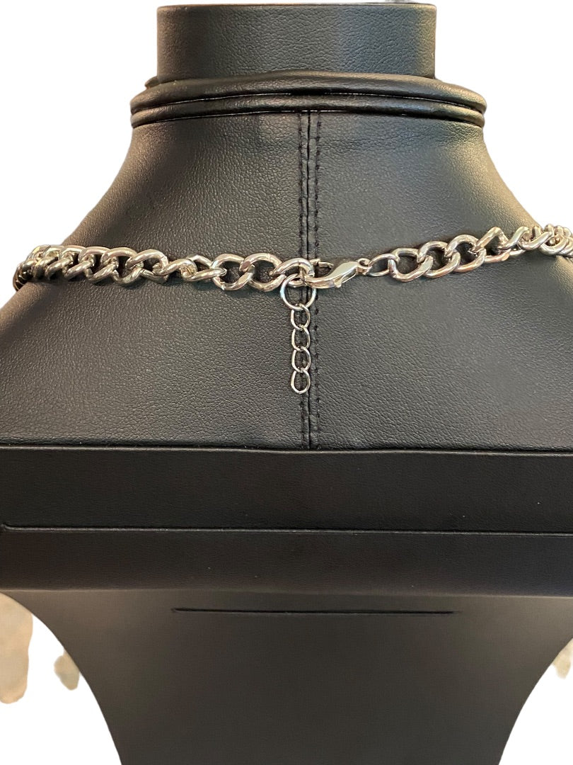 Silvertone 17" Statement Necklace Clear Charm Beads Lobster Clasp