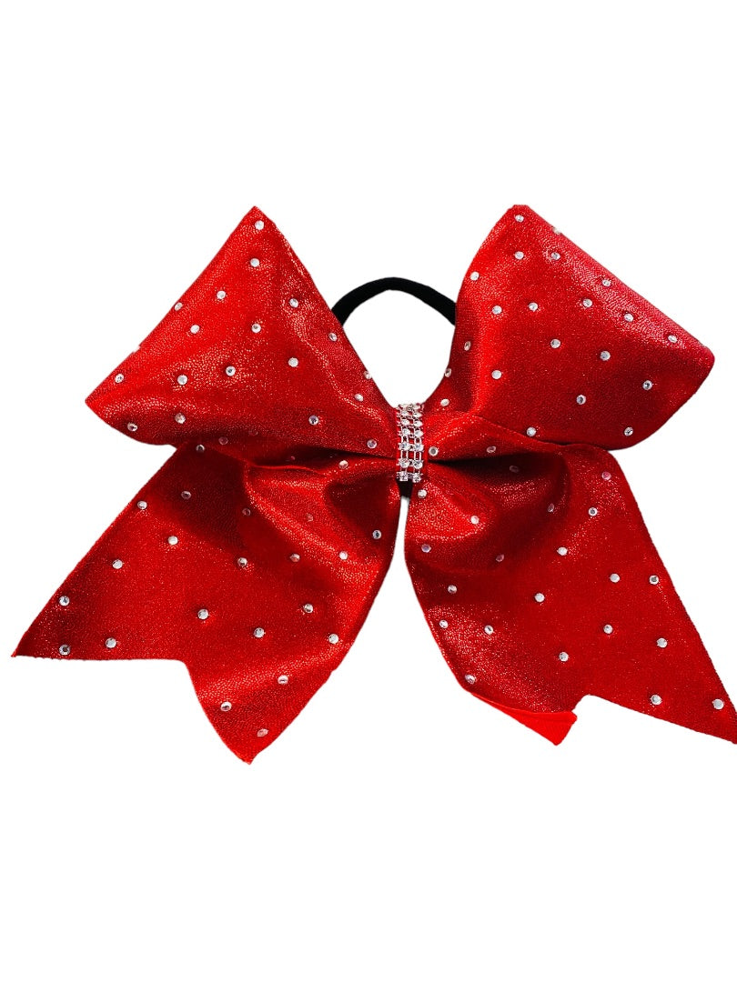 Girls Oversize Hair Bow 8" Elastic Ponytail Holder Red  Bejeweled