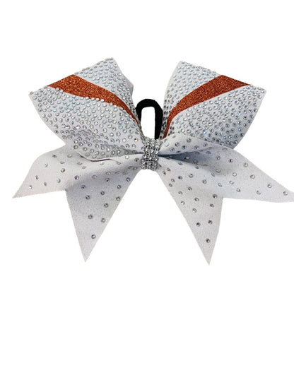 Girls Oversize Hair Bow 7" Elastic Ponytail Holder White Orange  Bejeweled