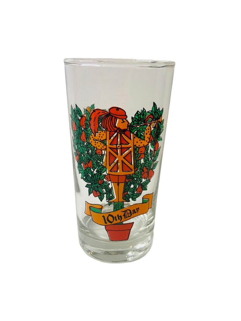 Vintage Tumbler Glass Taylor Smith & T 10th Day of Christmas Orange 10 oz Drinking