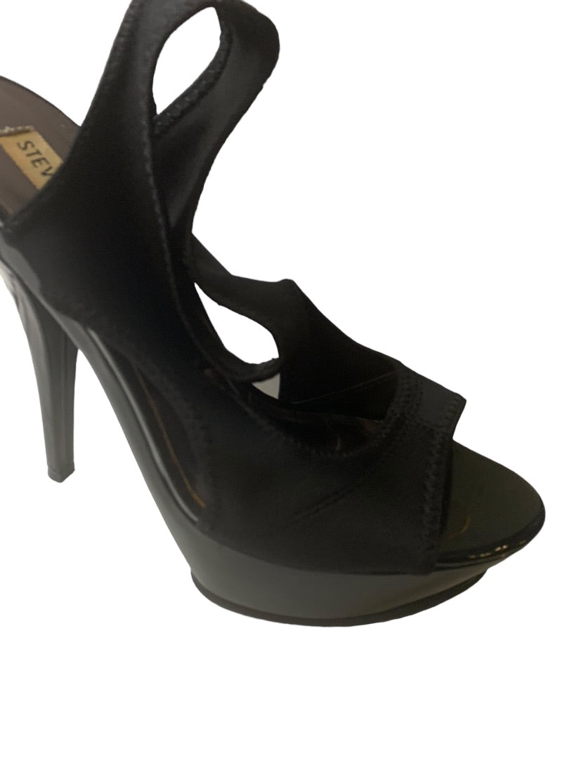 Size 9 Steve Madden Black Fabric Patent Platform Heels "Reina"