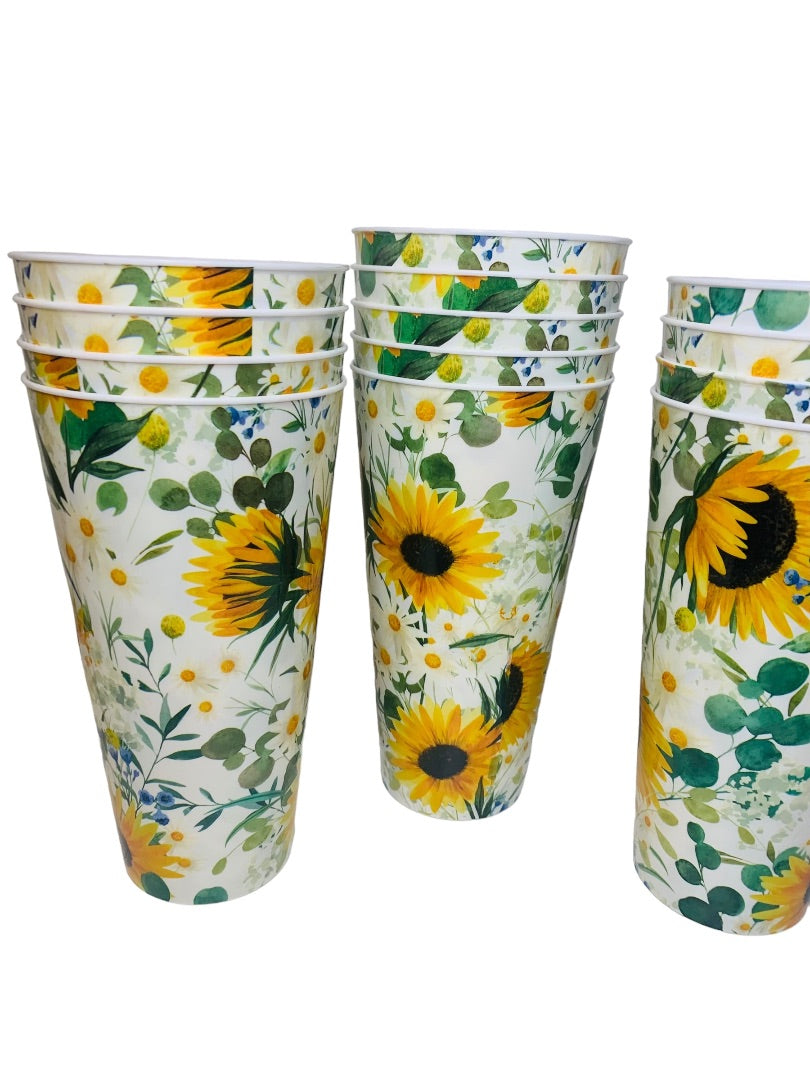 Set of 13 The Spring Shop 32 Ounce Plastic Tumbers Drinkware Sunflower Theme New