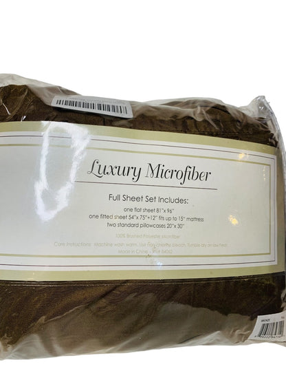 Luxury Microfiber Full Sheet Set Bronze Flat Fitted Sheet Pillowcases 2 Double New
