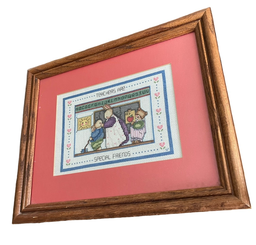 Teachers Are Special Friends Hand Made Vintage 1993 Cross Stitch Framed