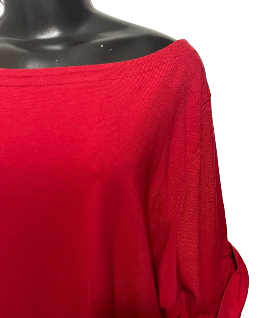 2X (26/28) Woman Within Red Short Sleeve Top Thsirt Cuffed Sleeve