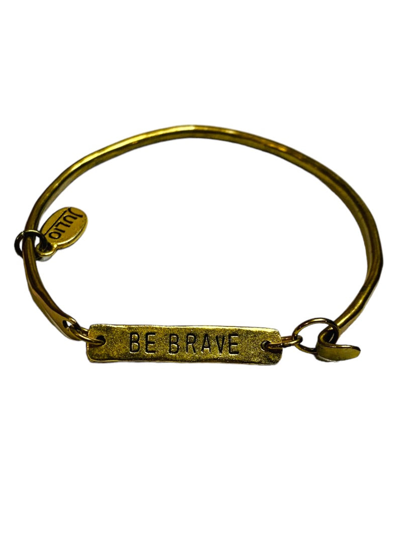 Julio Goldtone Bangle Bracelet "Be Brave" 2.5" Diameter Hook Closure