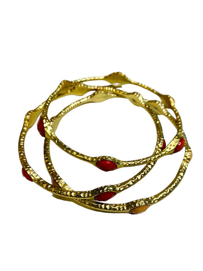 Set of 3 Goldtone Coral Stacking Bangle Bracelets Textured Bright