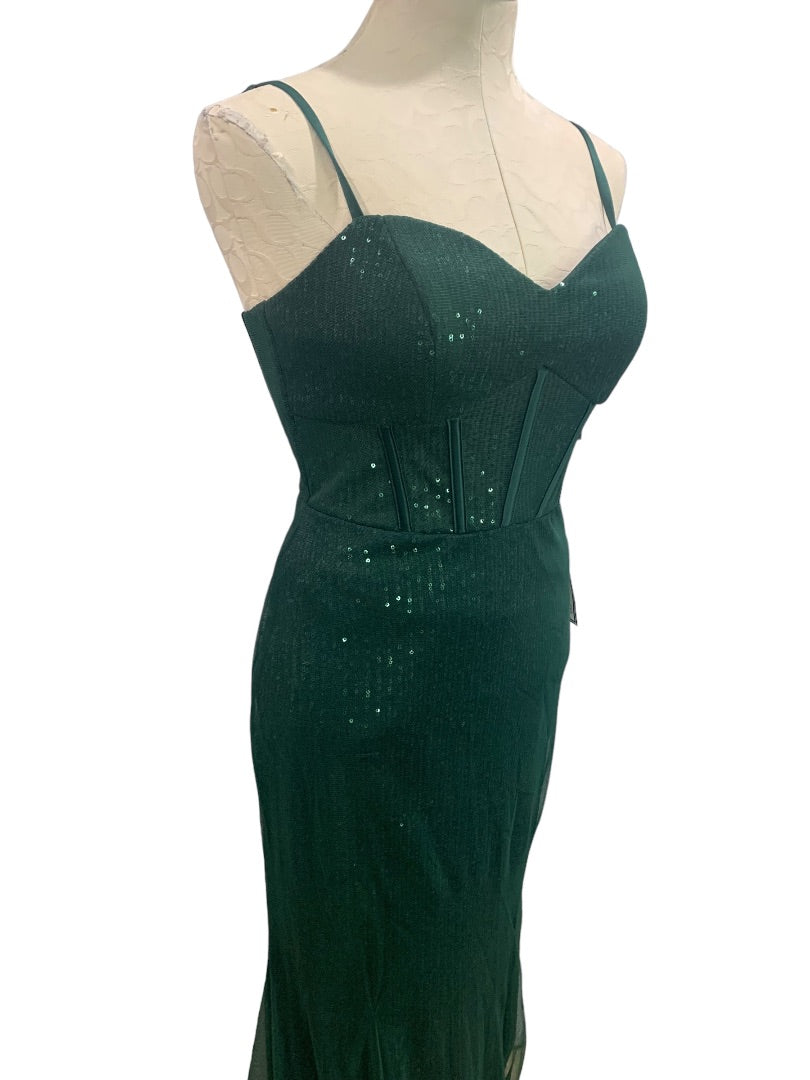 Size 6 Xscape  Hunter Green Sequin Sweetheart Neck Mermaid Gown Dress New