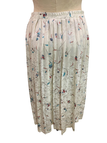 Medium Andrea Gayle Ivory Vine Pattern Skirt Pull on Silky 1980s Vintage Midi