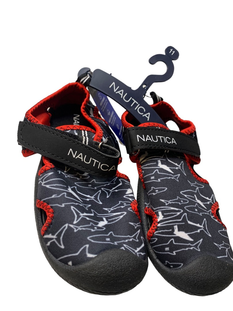 Size 11 Nautica Kids Kettle Gulf New Sport Water Sandal Black Shark Outline KA2017