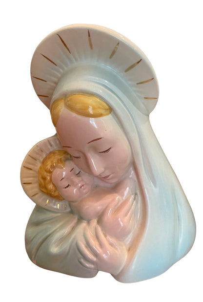 Vintage Virgin Mary Blessed Mother Catholic Planter Madonna 1950s 7.5"h Midcentury