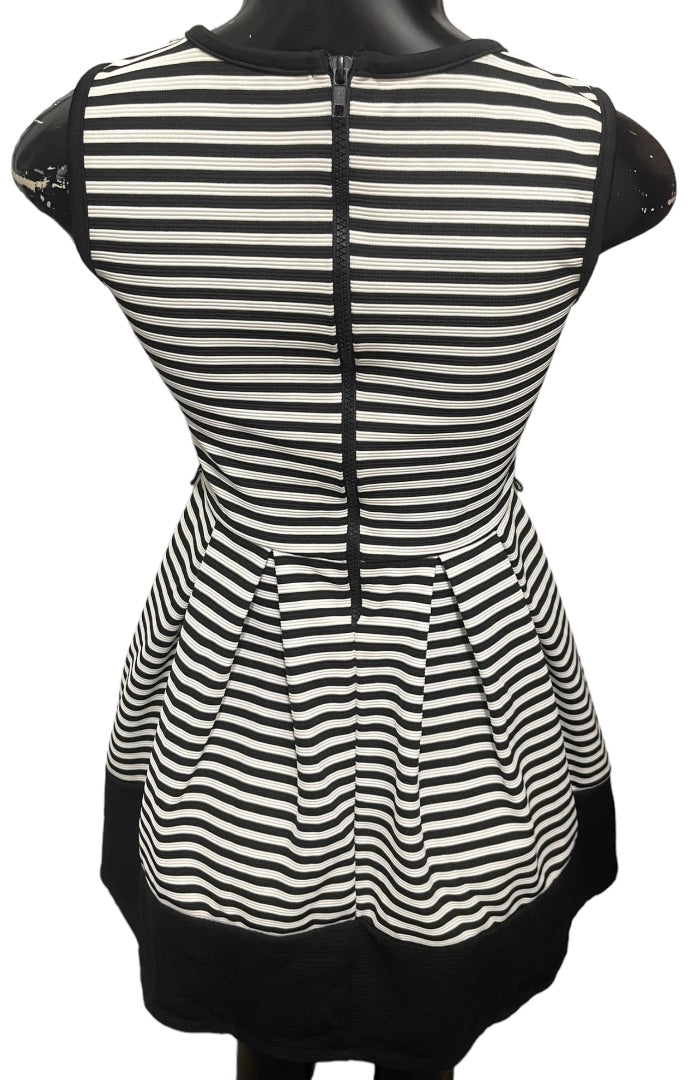 Size 12 Beautees Girls Black White Stripe Fit and Flare Dress Sleeveless