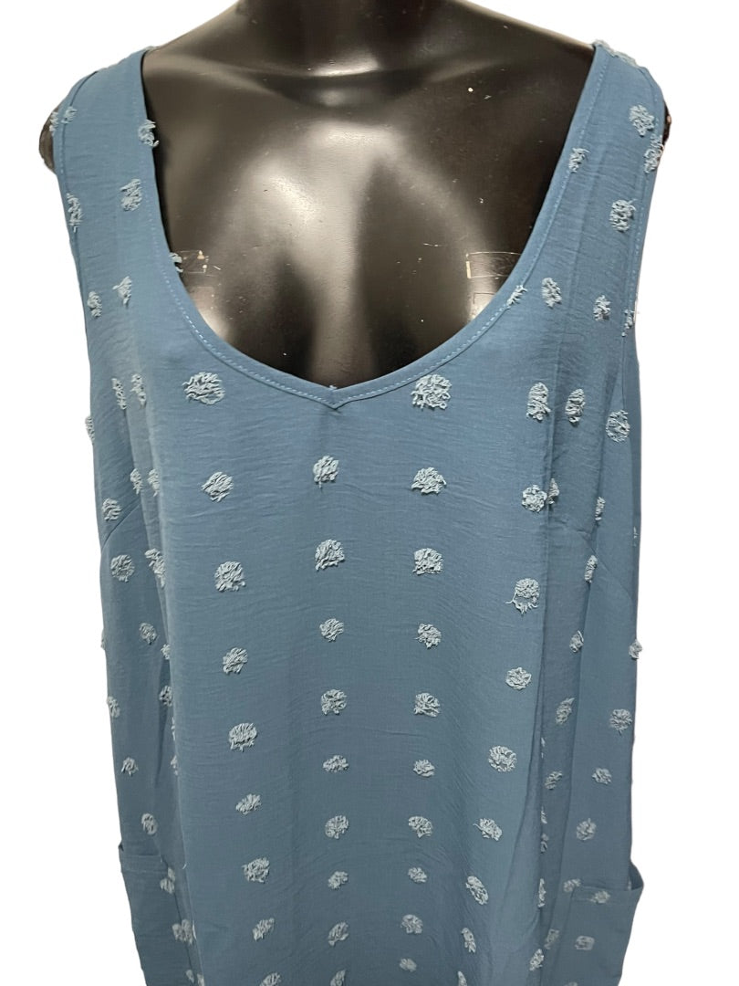 XXL Blooming Jelly New Swiss Dot Sleeveless Tank Shift Dress Blue Pockets