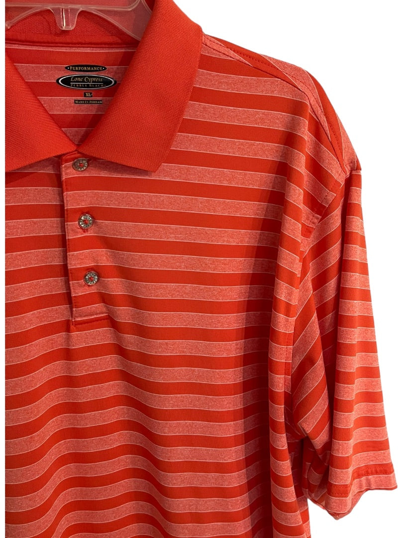 XL Lone Cypress Mens Pebble Beach Striped Performance Golf Shirt Orange Stripe