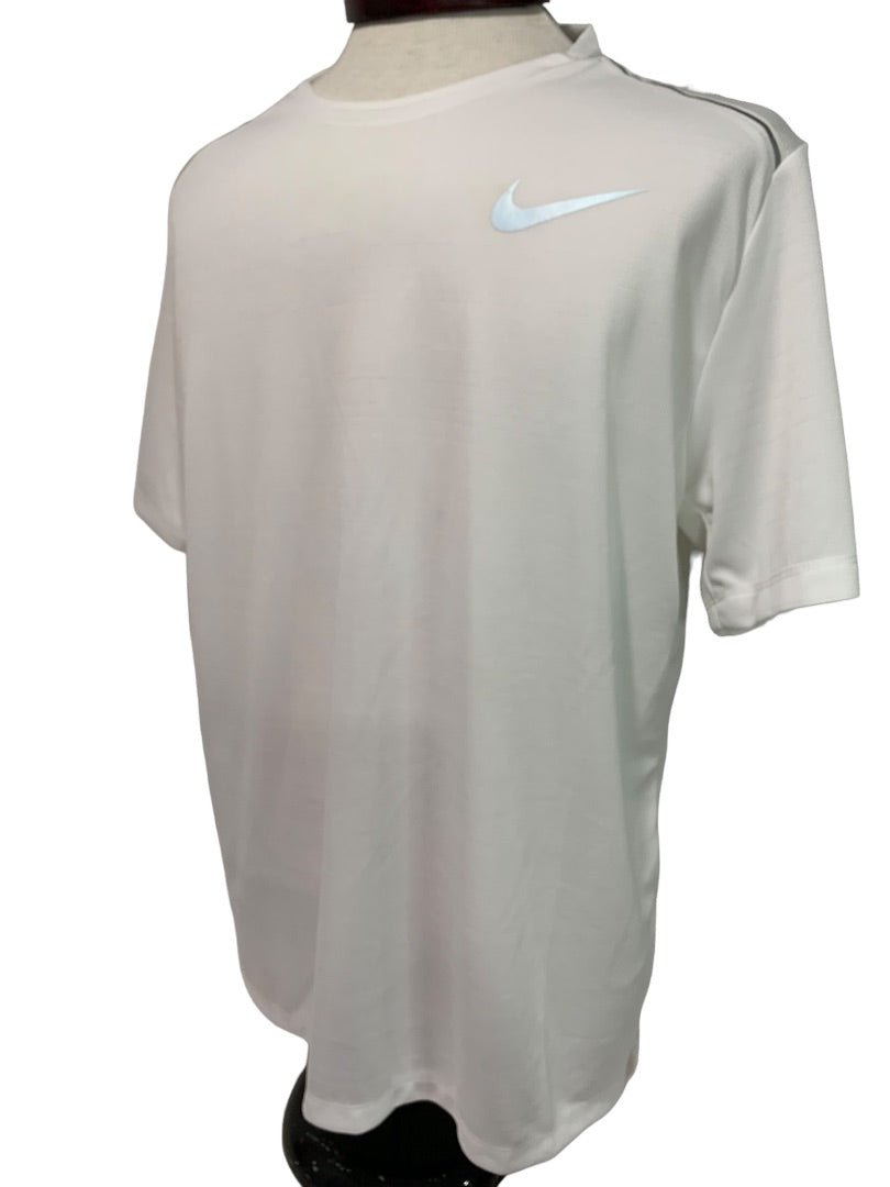 Large Nike Running Mens New AJ7565 White Short Sleeve Shirt