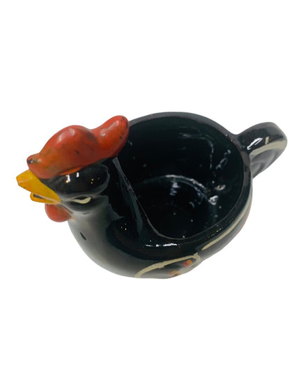 MidCentury Empress Japan Redware Rooster Creamer Sugar Set Black Pottery