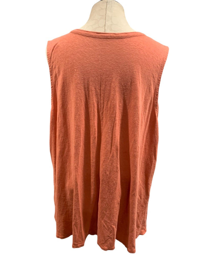 3X Ryllace Womens Soft Orange 100% Organic Linen Sleeveless V-Neck Tunic Top