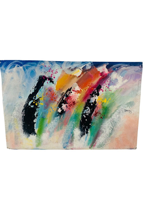 Brushstrokes Portfolio Bag Signed Abstract Art 16.5" x 11" Lined Zip Top