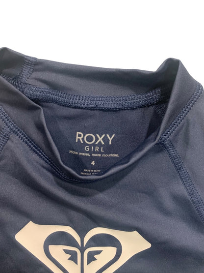 Size 4 Roxy Girls New Short Sleeve Swim Shirt Rashguard UPF 50+ Sun Protection Navy Blue