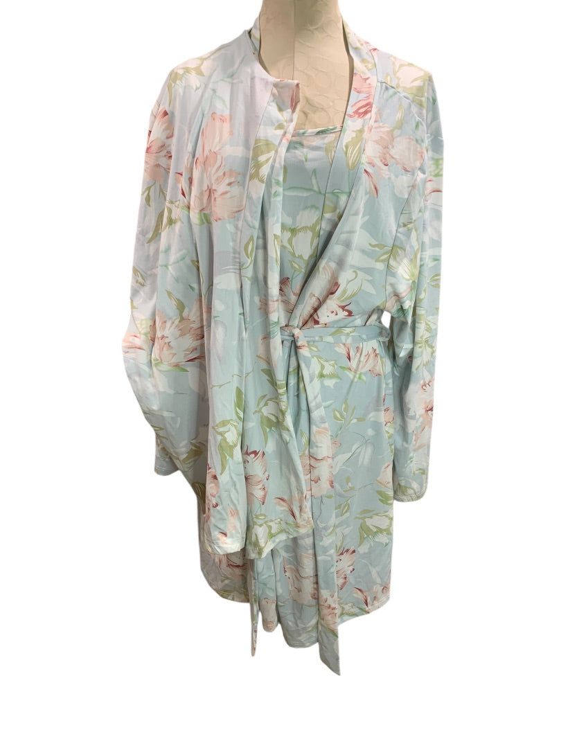 Size 4XL Womens 3 Piece Lounge Pajama Set Pastel Soft Floral Robe Cami Pants