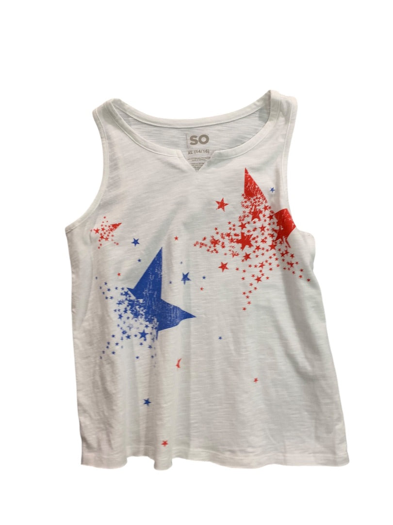 XL (14/16) So Brand Girls Split Neck Tank Top Red Blue Stars