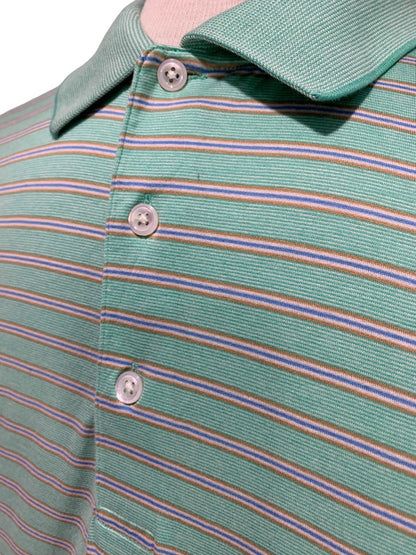 XL House of Carrington Mens Polo Golf Shirt Rivercrest Embroidered Green Short Sleeve Stripe