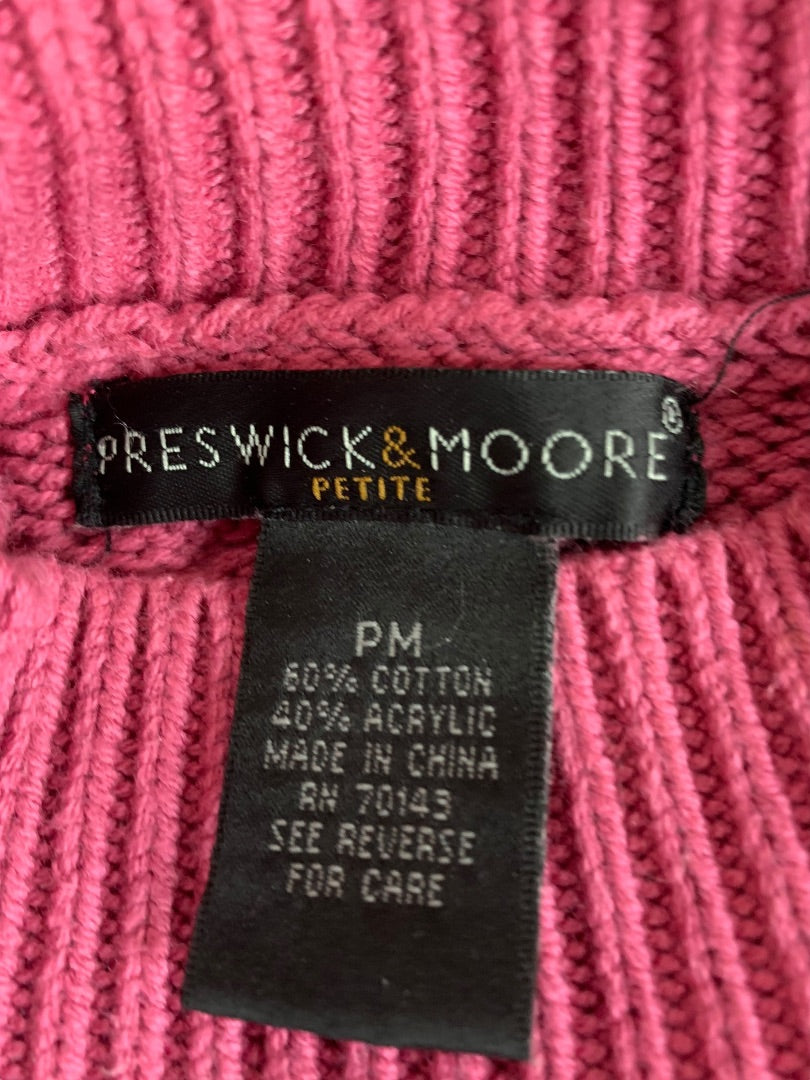 M Petite Preswick & Moore Pink Womens Soft Cable Knit Sweater Mock Neck Pullover