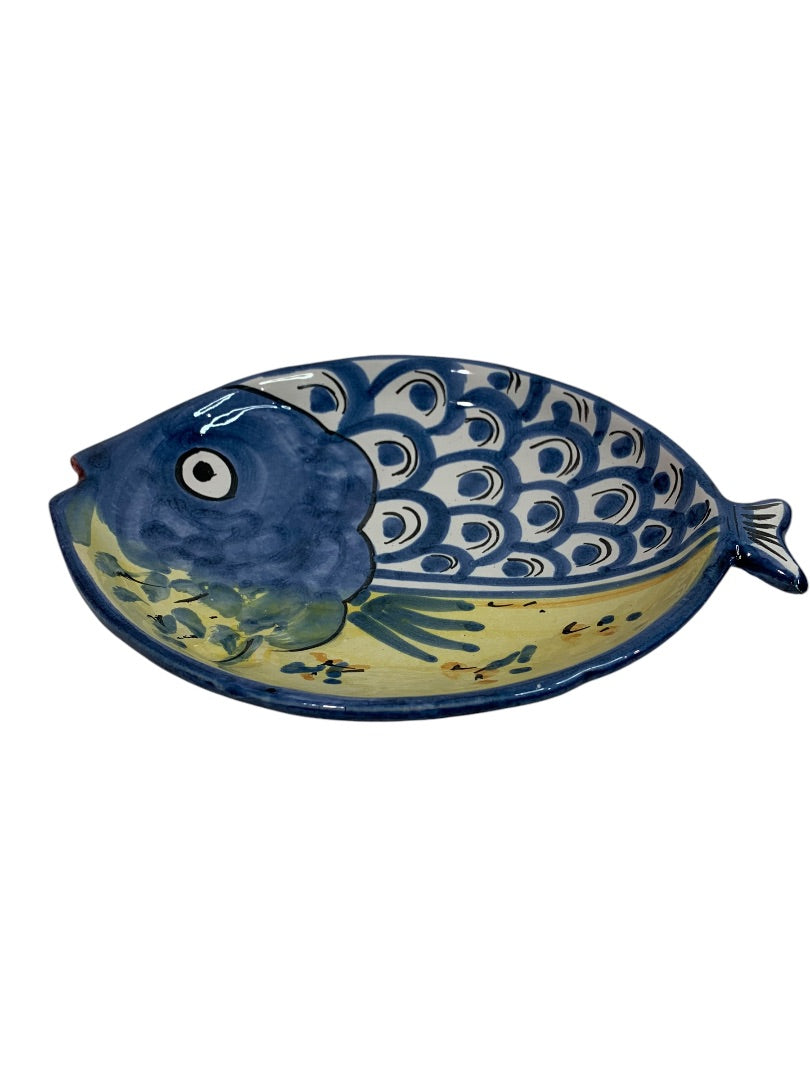 Vietri Fish Fish Blue 10 Inch Oval Dish Italy Pottery D 1990s