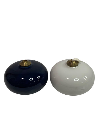 Set of 2 Essentials Japan Ceramic Oil Lamp Candles Cobalt White