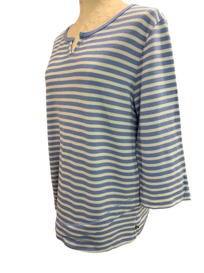 XL T by Talbots Womens Striped Cornflower Blue White Pullover Casual Sweater