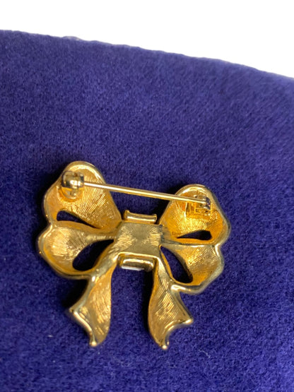 Goldtone Embellished Bow Brooch Pin 1.6 Inch