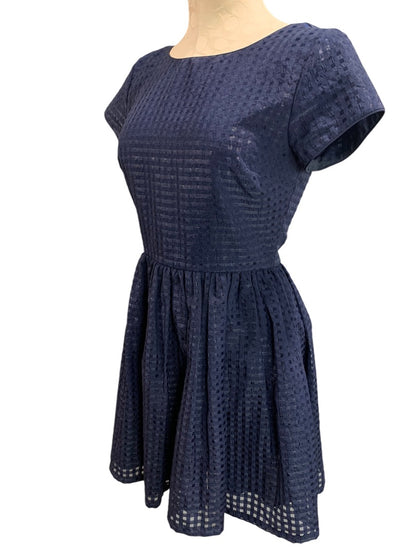 Small Forever 21 Navy Blue Fit and Flare Dress Checked Adorable