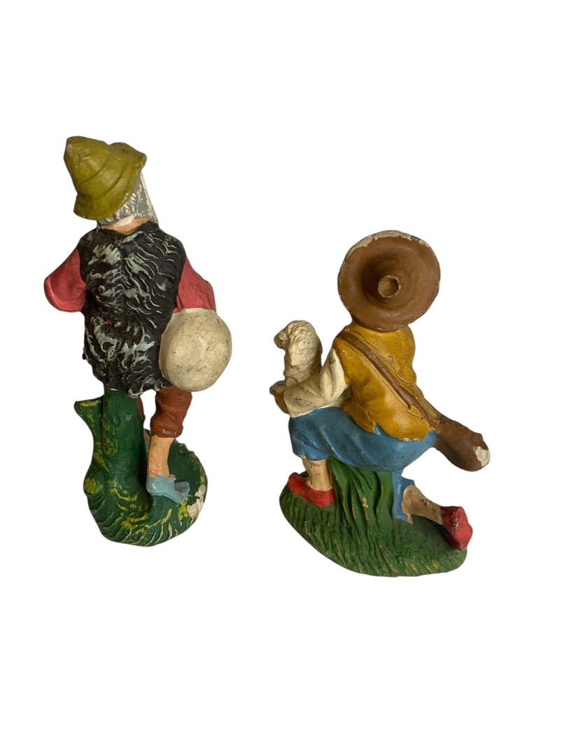 Vintage Nativity Figurines Italy Resin Shepherd and Bagpipe Man 4 Inch