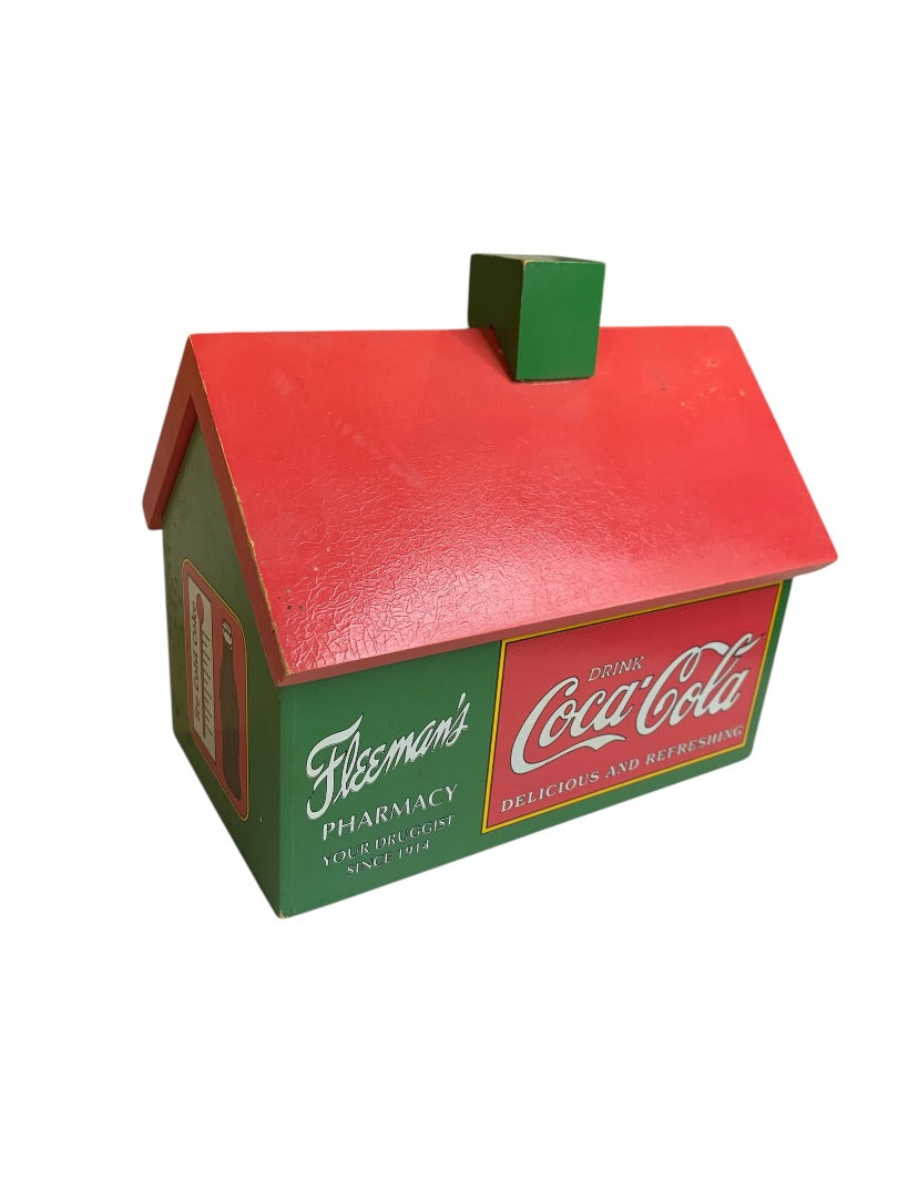 Vintage Coca-Cola Wooden Box Fleemans Pharmacy Lidded Cabin