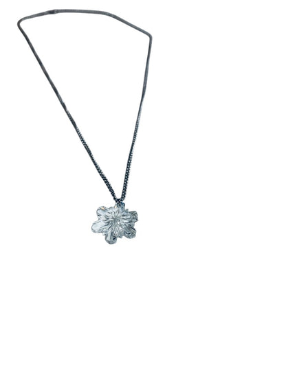 Vintage Silvertone Necklace Acrylic Clear Snowflake Pendant 18 or 20 Inch