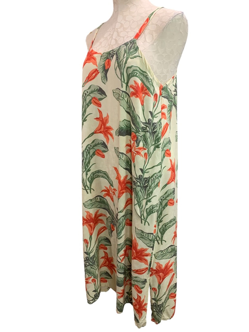 Large Pineapple Moon Tropical Print Slip Dress Rayon