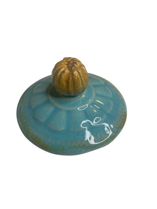 Majolica Water Pond Lily Lid 3 Inch Diameter Antique Pottery