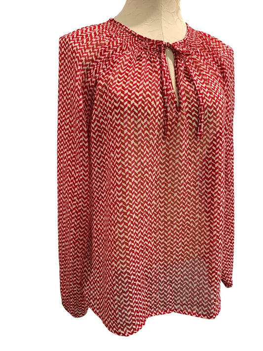 Medium Gap Womens Peasant Style Blouse Sheer Shirt Red White