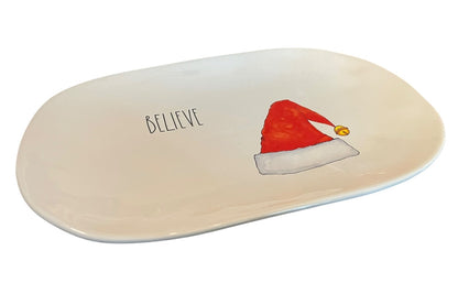 Rae Dunn Artisan Collection Magenta Believe Santa Hat Oval Plate 15 x 8.5 Inches