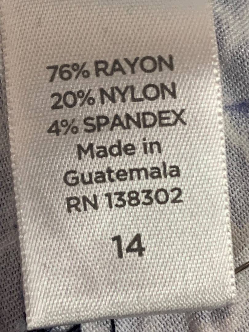 Size 14 Avenue Womens Capri Pull On Pants Stretch Navy White Pattern