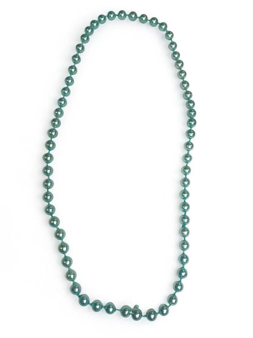 Vintage Faux Aqua Pearl 23 Inch Necklace No Clasp Overhead