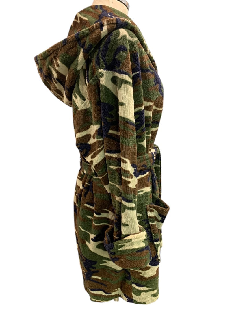 Medium TJ Lawford Womens Terry Camo Hooded Bathrobe Pockets