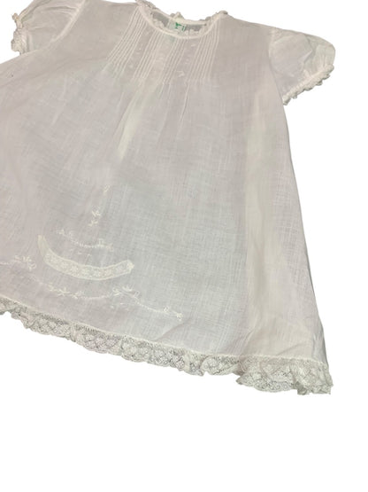 Vintage 1950s Baby Dress Cap Sleeve Lace Trim Embroidery White Alfred Leon