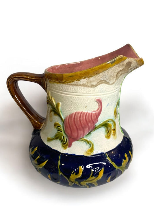 Wardle Signed Antique Majolica 7 Inch Pitcher Seashell Vibrant
