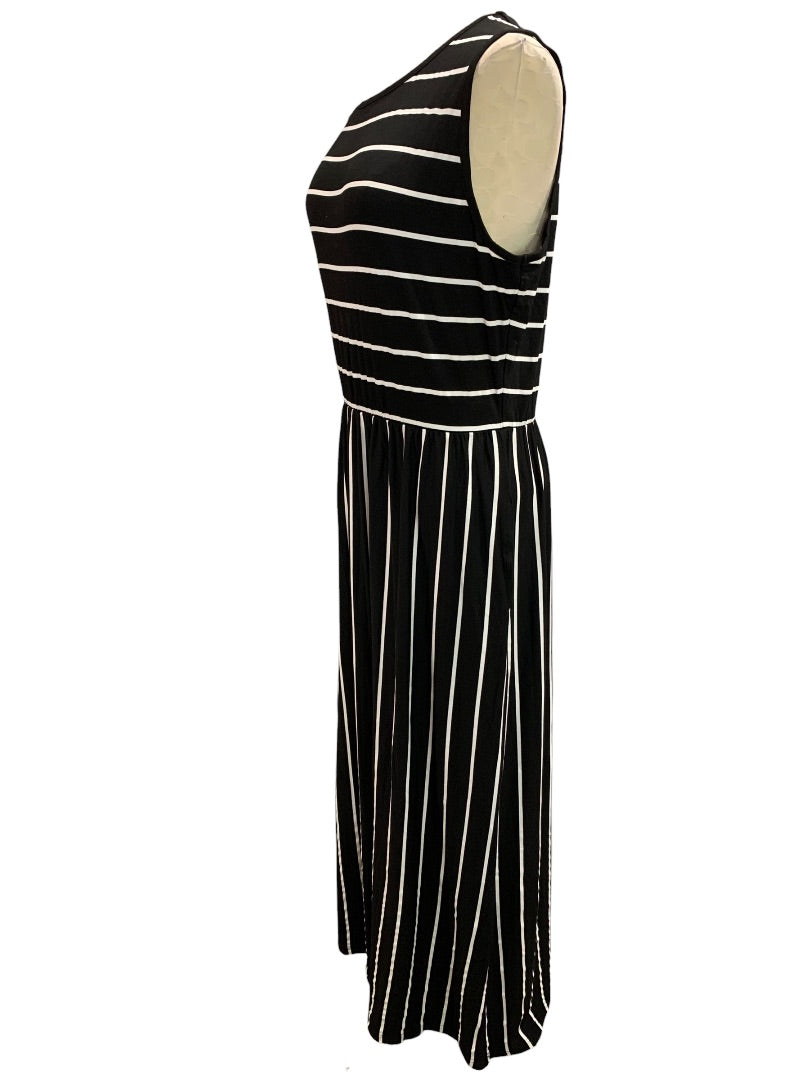 XL Hount New Sleeveless Striped Casual Long Maxi Dress Pockets