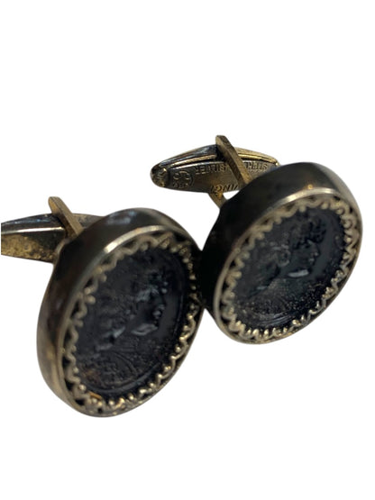 Vintage Signed DaVinci Cufflinks Intaglio Carved Soldier Bullet Back
