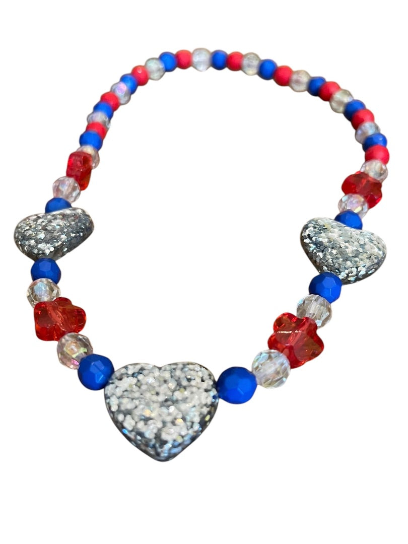 Girls Stretch Necklace Acrylic Beaded Overhead Red Blue Sparkle