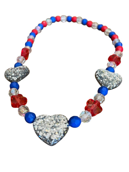 Girls Stretch Necklace Acrylic Beaded Overhead Red Blue Sparkle