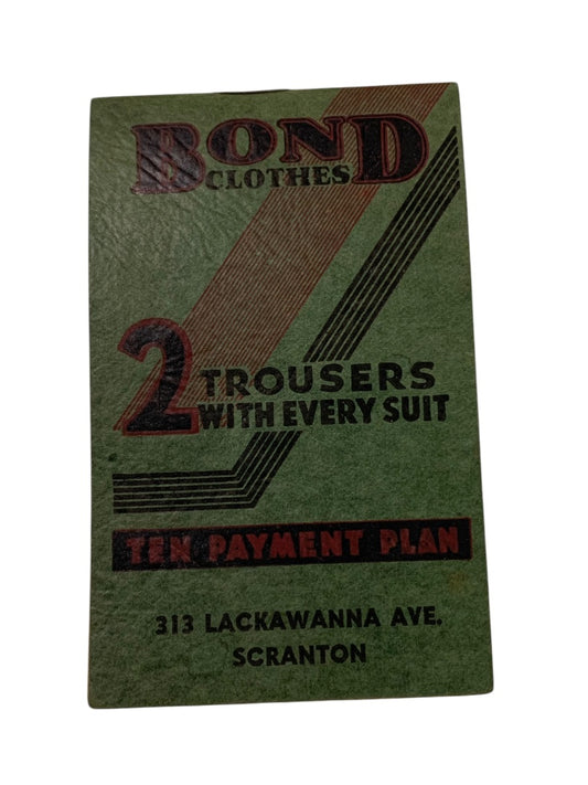 1936 Bond Clothes Promotional Notepad Scranton PA 3.7" x 2.2"